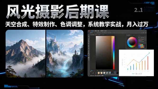 风光摄影后期课,一键换天空合成、特效制作、色调调整,月入过万-大甫网创-助力打造属于自己的超级个体-甫仁小站