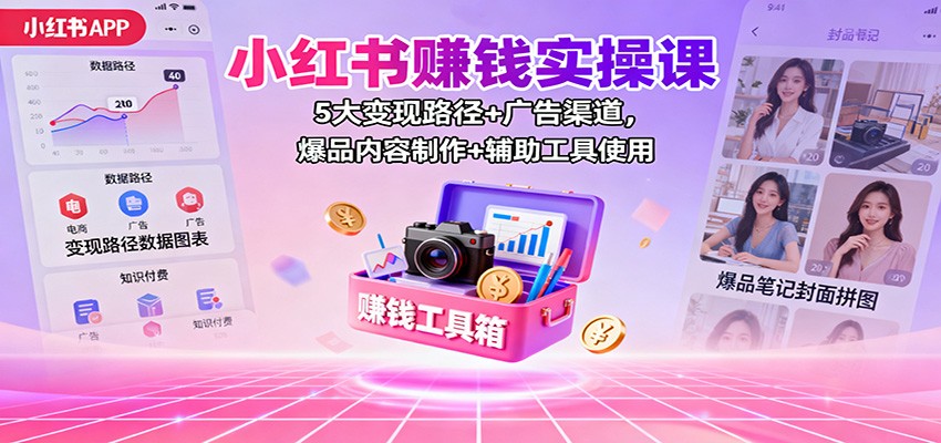 小红书赚钱实操课:5大变现路径+广告渠道,爆品内容制作+辅助工具使用-大甫网创-助力打造属于自己的超级个体-甫仁小站